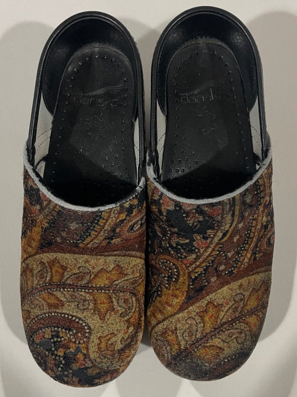 Womens Sz 37 - US 6.5 Dansko Professional Brown Paisley Tapestry Clogs Mule Shoe